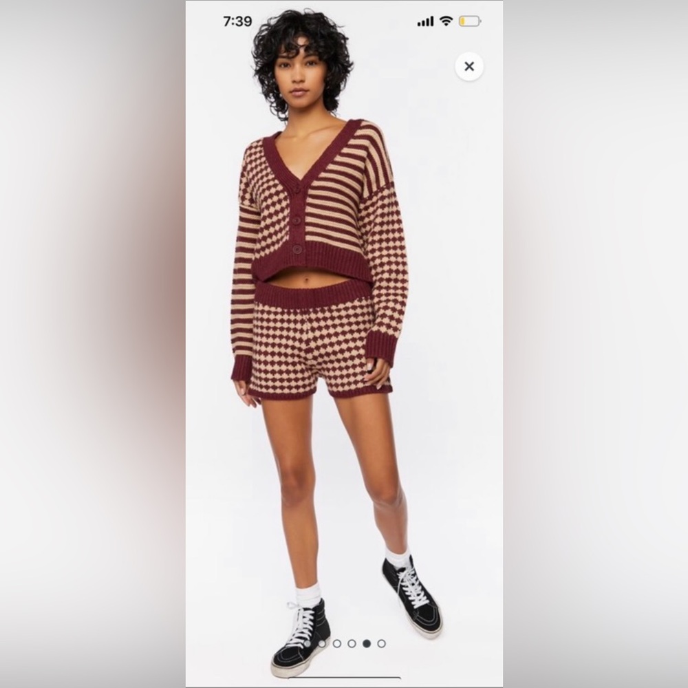 ❣️SOLD❣️Burgundy and Cream Knit Cardigan and Shorts Set